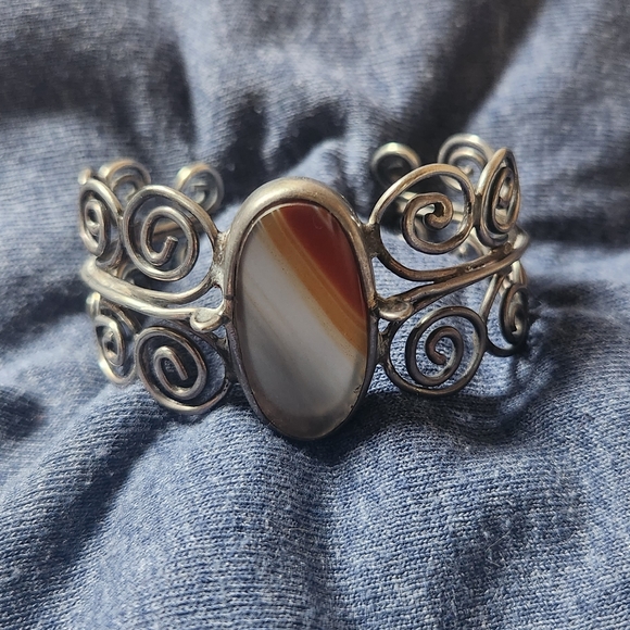 Sterling Silver Agate Statement Cuff Bracelet - Picture 2 of 5